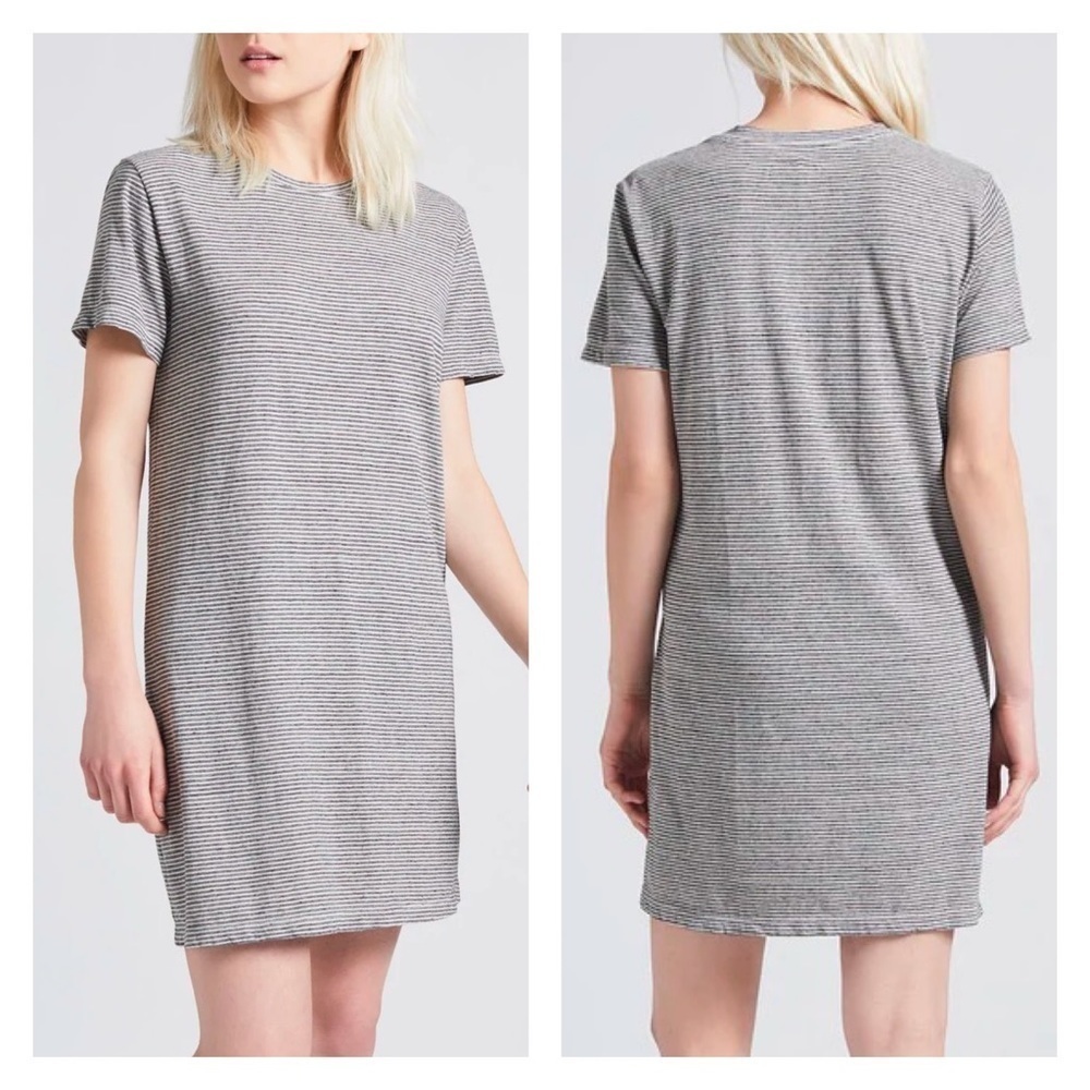 Current/Elliott The Beatnik Cotton Tee Dress in Racer‎ Stripe Gray White L